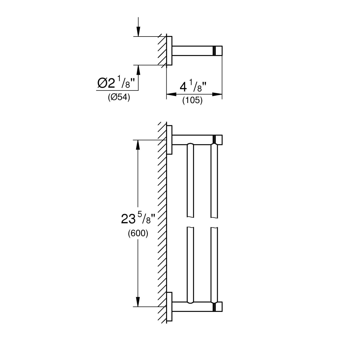 GROHE Start dvigubas rankšluosčių laikiklis (654 mm) 2 GROHE Start dvigubas rankšluosčių laikiklis (654 mm) 2