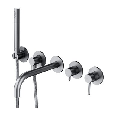 Matinės nerūdijančio plieno spalvos sieninis 5 skylių maišytuvas voniai Y1237/1NI (snapelio ilgis 22 cm) Matinės nerūdijančio plieno spalvos sieninis 5 skylių maišytuvas voniai Y1237/1NI (snapelio ilgis 22 cm)