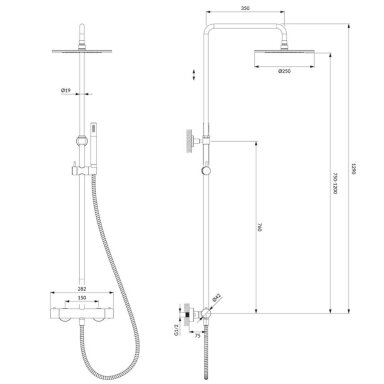 Šlifuoto žalvario spalvos virštinkinė termostatinė dušo sistema Omnires Y1244SUBSB Šlifuoto žalvario spalvos virštinkinė termostatinė dušo sistema Omnires Y1244SUBSB