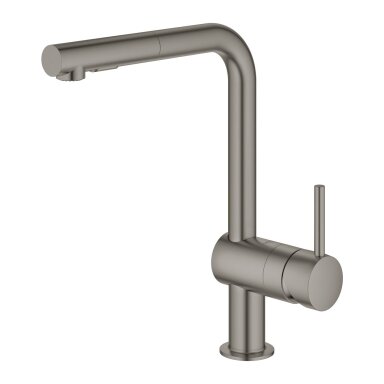 Grohe Minta virtuvės maišytuvas L formos su ištraukiama žarna ir dušeliu, brushed hard graphite Grohe Minta virtuvės maišytuvas L formos su ištraukiama žarna ir dušeliu, brushed hard graphite