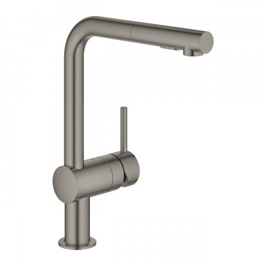 Grohe Minta virtuvės maišytuvas L formos su ištraukiama žarna ir dušeliu, brushed hard graphite Grohe Minta virtuvės maišytuvas L formos su ištraukiama žarna ir dušeliu, brushed hard graphite