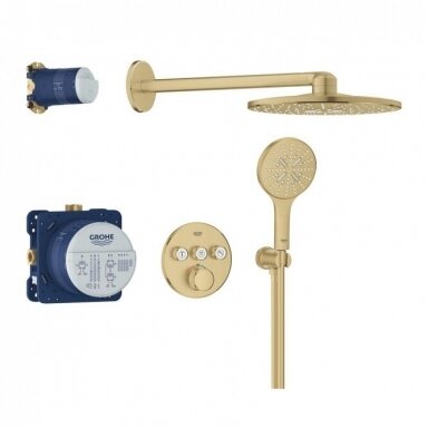 Grohe potinkinis dušo komplektas Smartcontrol su apvalia galva 310 ir 3 funkcijų, 2 srovių rankine galvute, matinė aukso spalva Grohe potinkinis dušo komplektas Smartcontrol su apvalia galva 310 ir 3 funkcijų, 2 srovių rankine galvute, matinė aukso spalva