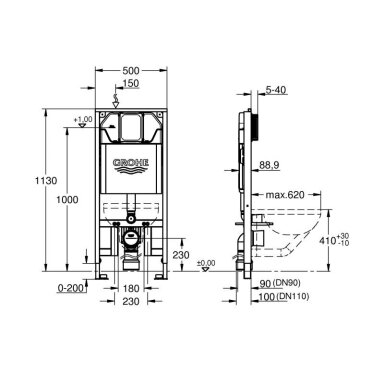 Grohe Rapid SL vietą taupantis potinkinis WC rėmas, 8 cm gylio