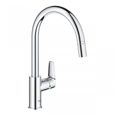 GROHE Start Edge QuickFix plautuvės maišytuvas su C-formos snapu ir ištraukiamu dušeliu