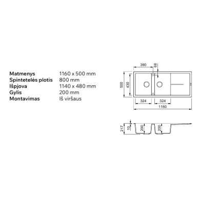 Granitinė plautuvė Elleci UNICO 500, šviesiai pilka M79 1 Granitinė plautuvė Elleci UNICO 500, šviesiai pilka M79 1