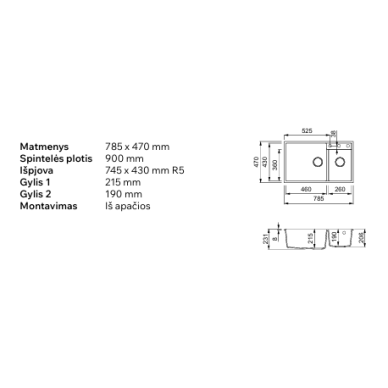 Granitinė plautuvė montuojama iš apačios ELLECI QUADRA 440, cemento G48 1 Granitinė plautuvė montuojama iš apačios ELLECI QUADRA 440, cemento G48 1