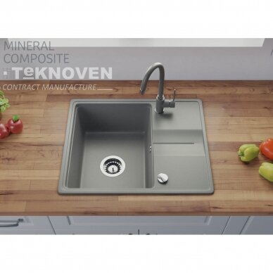 Pilkos spalvos granitinė plautuvė TEKNOVEN ASPIRO 1 60 x 50 cm (AS-S10-KA)
