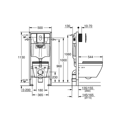 GROHE (5in1) potinkinio WC rėmo Rapid SL su chromuotu Arena Cosmopolitan mygtuku ir unitazo Euro Triple Vortex komplektas 1 GROHE (5in1) potinkinio WC rėmo Rapid SL su chromuotu Arena Cosmopolitan mygtuku ir unitazo Euro Triple Vortex komplektas 1