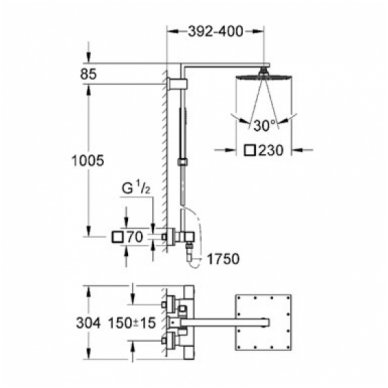 Grohe dušo komplektas su termostatiniu maišytuvu Euphoria Cube XXL System 230 26087000 3