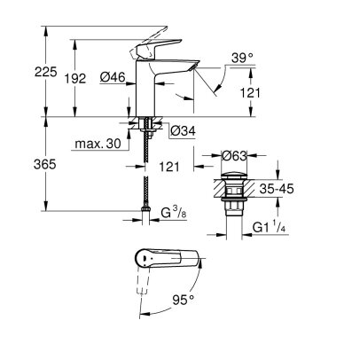 GROHE Start QuickFix maišytuvas praustuvui su "push-open" dugno vožtuvu, M-dydis 3