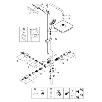 GROHE VITALIO COMFORT 250 termostatinė dušo sistema 250×250 mm 6
