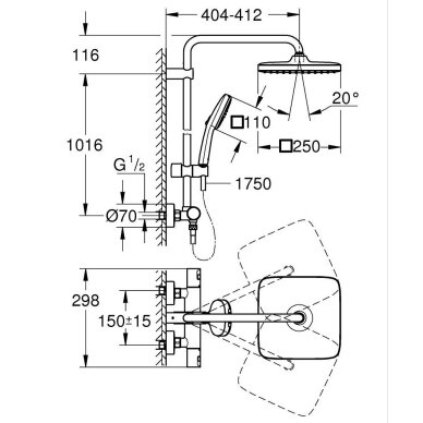 GROHE VITALIO COMFORT 250 termostatinė dušo sistema, blizgus chromas 7