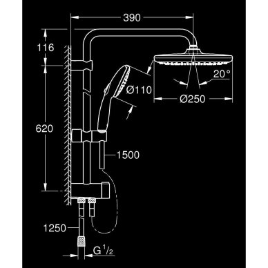 GROHE VITALIO START SYSTEM 250 dušo sistema 5 GROHE VITALIO START SYSTEM 250 dušo sistema 5