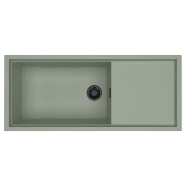 Granitinė plautuvė Elleci SINTESI 510 1160x500x200, žalsva K82, juodas ventilis