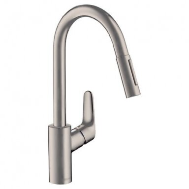 Hansgrohe Focus virtuvinis maišytuvas plautuvei su ištraukiamu dušeliu nerūdijančio plieno spalvos Hansgrohe Focus virtuvinis maišytuvas plautuvei su ištraukiamu dušeliu nerūdijančio plieno spalvos