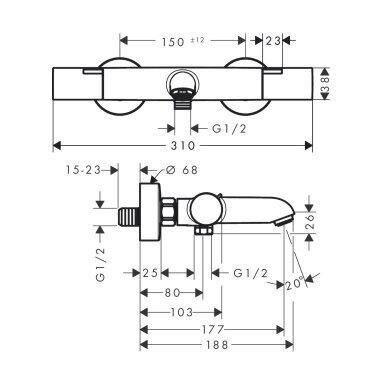 Hansgrohe termostatinis maišytuvas voniai Ecostat Fine, juodas matinis Hansgrohe termostatinis maišytuvas voniai Ecostat Fine, juodas matinis