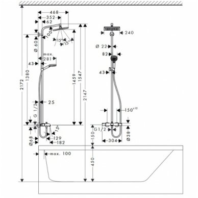 Hansgrohe Crometta E 240 1jet termostatinė dušo sistema su snapu 3