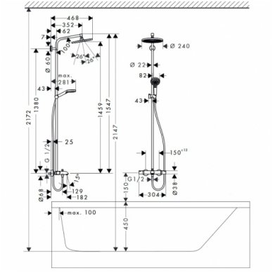 Hansgrohe Crometta S 240 1jet termostatinė dušo sistema su snapu 1 Hansgrohe Crometta S 240 1jet termostatinė dušo sistema su snapu 1