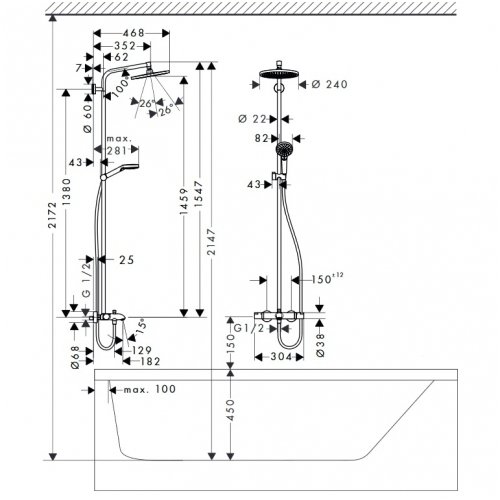Hansgrohe Crometta S 240 1jet termostatinė dušo sistema su snapu 1 Hansgrohe Crometta S 240 1jet termostatinė dušo sistema su snapu 1