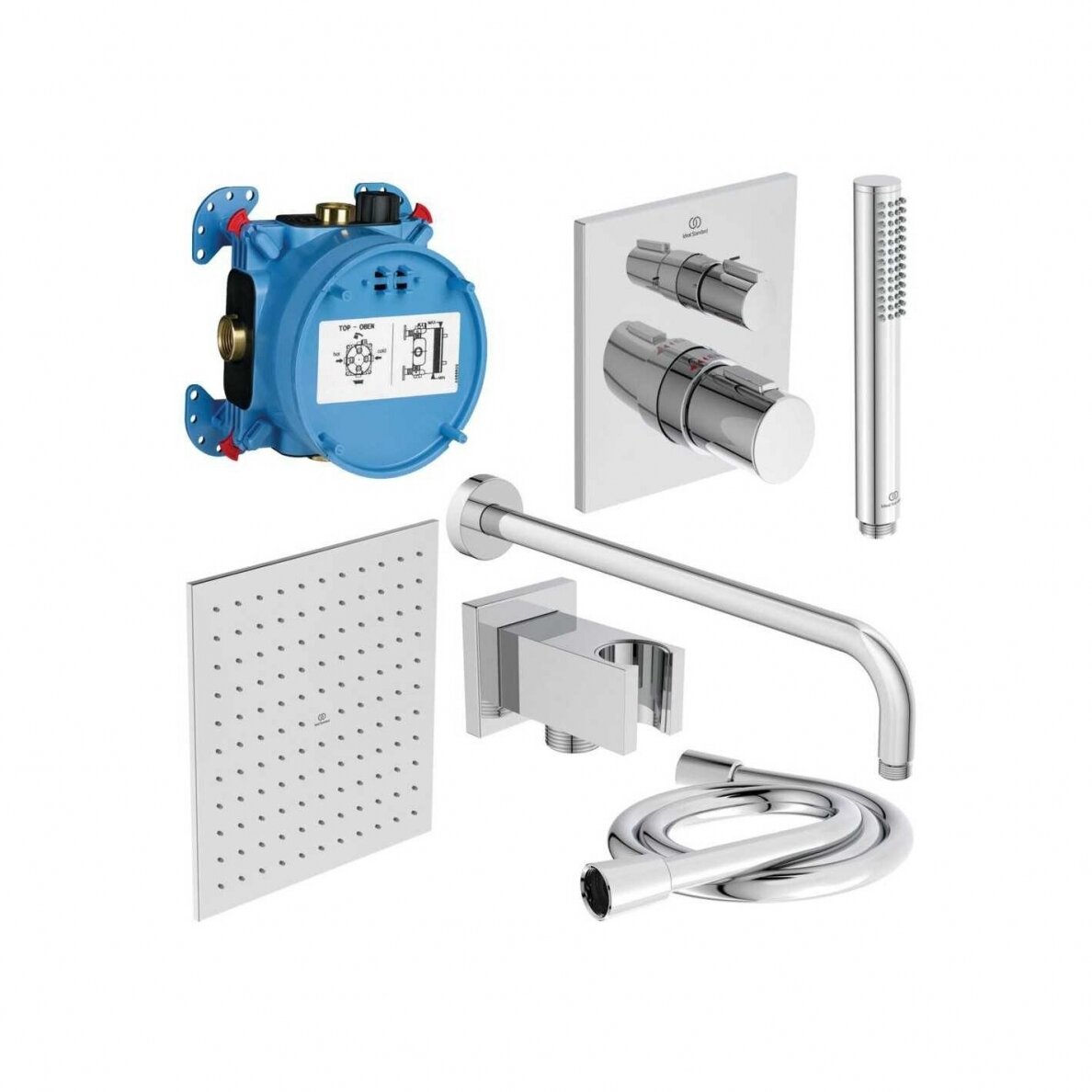 Ideal Standard Ceratherm C100 potinkinė termostatinė dušo sistema su 300x300 mm metalinė lietaus galva, chromas - A7572AA Ideal Standard Ceratherm C100 potinkinė termostatinė dušo sistema su 300x300 mm metalinė lietaus galva, chromas - A7572AA