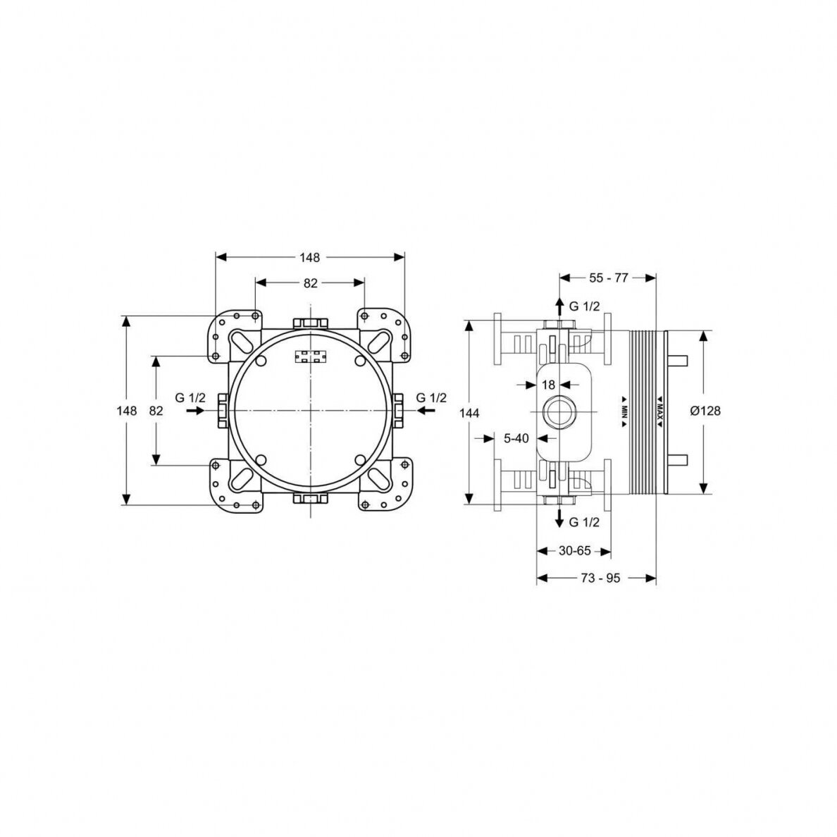 Ideal Standard Ceratherm C100 potinkinė termostatinė dušo sistema su 300x300 mm metalinė lietaus galva, chromas - A7572AA 5 Ideal Standard Ceratherm C100 potinkinė termostatinė dušo sistema su 300x300 mm metalinė lietaus galva, chromas - A7572AA 5