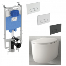 Ideal Standard PROSYS 80 M (mažo gylio) plonas rėmas su Oleas M1 mygtuku ir Kerasan Nolita WC