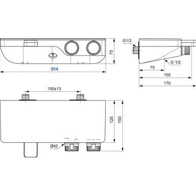 Ideal Standard Ceratherm S200 termostatinis vonios dušo maišytuvas, slėpti tvirtinimai, lentynėlė, chromas -A7330AA Ideal Standard Ceratherm S200 termostatinis vonios dušo maišytuvas, slėpti tvirtinimai, lentynėlė, chromas -A7330AA