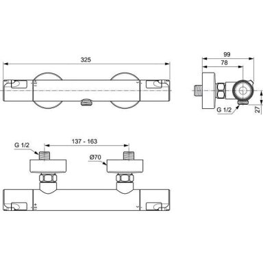 Ideal Standard Ceratherm T50 termostatinis dušo maišytuvas, chromas -A7214AA Ideal Standard Ceratherm T50 termostatinis dušo maišytuvas, chromas -A7214AA