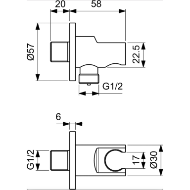 Ideal Standard dušo žarnos pajungimo alkūnė su laikikliu BC807AA Ideal Standard dušo žarnos pajungimo alkūnė su laikikliu BC807AA