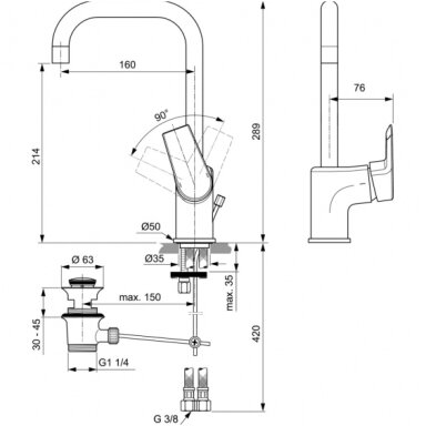 Ideal Standard maišytuvas praustuvui Tesi Ideal Standard maišytuvas praustuvui Tesi