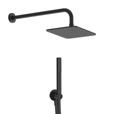 Ideal Standard potinkinis dušo komplektas: galva 200x200mm, 400mm alkūnė, rankinis dušelis, pajungimas su laikikliu, spalva - juoda matinė Ideal Standard potinkinis dušo komplektas: galva 200x200mm, 400mm alkūnė, rankinis dušelis, pajungimas su laikikliu, spalva - juoda matinė