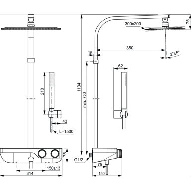 Ideal Standard S200 termostatinė dušo sistema -A7332AA Ideal Standard S200 termostatinė dušo sistema -A7332AA