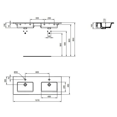 Ideal Standard Tempo dviejų dubenų praustuvas 1215x450