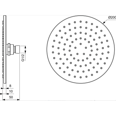 Ideal Standard Idealrain lietaus dušo galva Ø200 mm su silikoniais purkštukais, 12 l/min, chromas - B9442AA Ideal Standard Idealrain lietaus dušo galva Ø200 mm su silikoniais purkštukais, 12 l/min, chromas - B9442AA