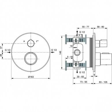 Ideal Standard Ceratherm T100 potinkinis termostatinis maišytuvas dušui ir voniai, išorinė dalis - A5814AA