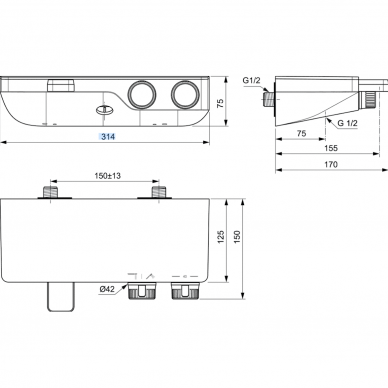 Ideal Standard Ceratherm S200 termostatinis vonios dušo maišytuvas, slėpti tvirtinimai, lentynėlė, chromas -A7330AA 1 Ideal Standard Ceratherm S200 termostatinis vonios dušo maišytuvas, slėpti tvirtinimai, lentynėlė, chromas -A7330AA 1