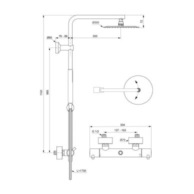Ideal Standard CERATHERM T125 termostatinė dušo sistema, pasirinkite spalvą 5