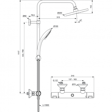 Ideal Standard Ceratherm T25 dušo sistema su termostatiniu maišytuvu - A7208AA 6