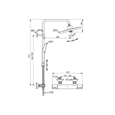Ideal Standard Ceratherm T25+ termostatinė dušo sistema, pasirinkite spalvą 5