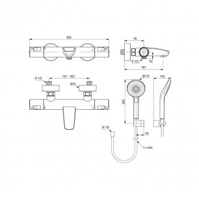 Ideal Standard Ceratherm T50 termostatinis vonios ir dušo maišytuvas su laikikliu ir rankine Evo dušo galva, chromas -A7696AA 3 Ideal Standard Ceratherm T50 termostatinis vonios ir dušo maišytuvas su laikikliu ir rankine Evo dušo galva, chromas -A7696AA 3
