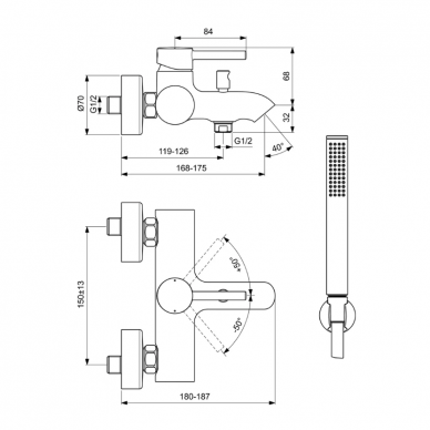 Ideal Standard CERLINE virštinkinis vonios maišytuvas su dušo žarna, rankine dušo galva ir laikikliu - BC270AA 4