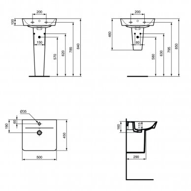 Ideal Standard Connect Air Cube baltas pakabinamas praustuvas 50, 55, 60 cm