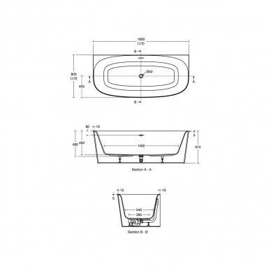 Ideal Standard Dea Duo prie sienos statoma  akrilinė vonia 180x80 cm su Click-Clack nuotekų vožtuvu 6