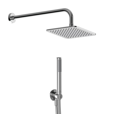 Ideal Standard potinkinis dušo komplektas: galva 200x200mm, 400mm alkūnė, rankinis dušelis, pajungimas su laikikliu, spalva - chromo Ideal Standard potinkinis dušo komplektas: galva 200x200mm, 400mm alkūnė, rankinis dušelis, pajungimas su laikikliu, spalva - chromo
