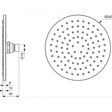 Ideal Standard Idealrain lietaus dušo galva Ø200 mm su silikoniais purkštukais, 12 l/min, chromas - B9442AA