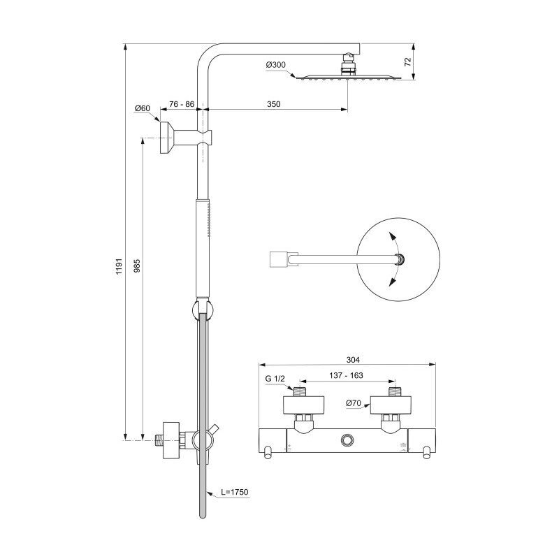 Ideal Standard CERATHERM T125 termostatinė dušo sistema, pasirinkite spalvą 5 Ideal Standard CERATHERM T125 termostatinė dušo sistema, pasirinkite spalvą 5