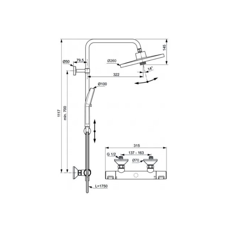 Ideal Standard Ceratherm T25+ termostatinė dušo sistema, pasirinkite spalvą 5