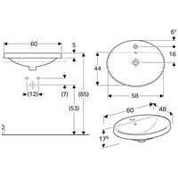 Įleidžiamas ovalus praustuvas su skyle maišytuvui Geberit Variform 60cm 2 Įleidžiamas ovalus praustuvas su skyle maišytuvui Geberit Variform 60cm 2