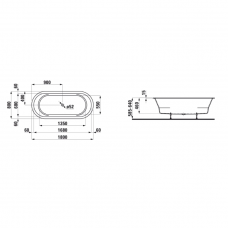 Įleidžiama ovali vonia Laufen Pro 1800x800x610 mm, pagaminta iš kompozicinės medžiagos 'MARBOND', su kojomis