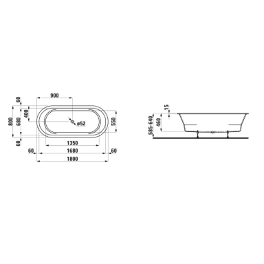 Įleidžiama ovali vonia Laufen Pro 1800x800x610 mm, pagaminta iš kompozicinės medžiagos 'MARBOND', su kojomis Įleidžiama ovali vonia Laufen Pro 1800x800x610 mm, pagaminta iš kompozicinės medžiagos 'MARBOND', su kojomis